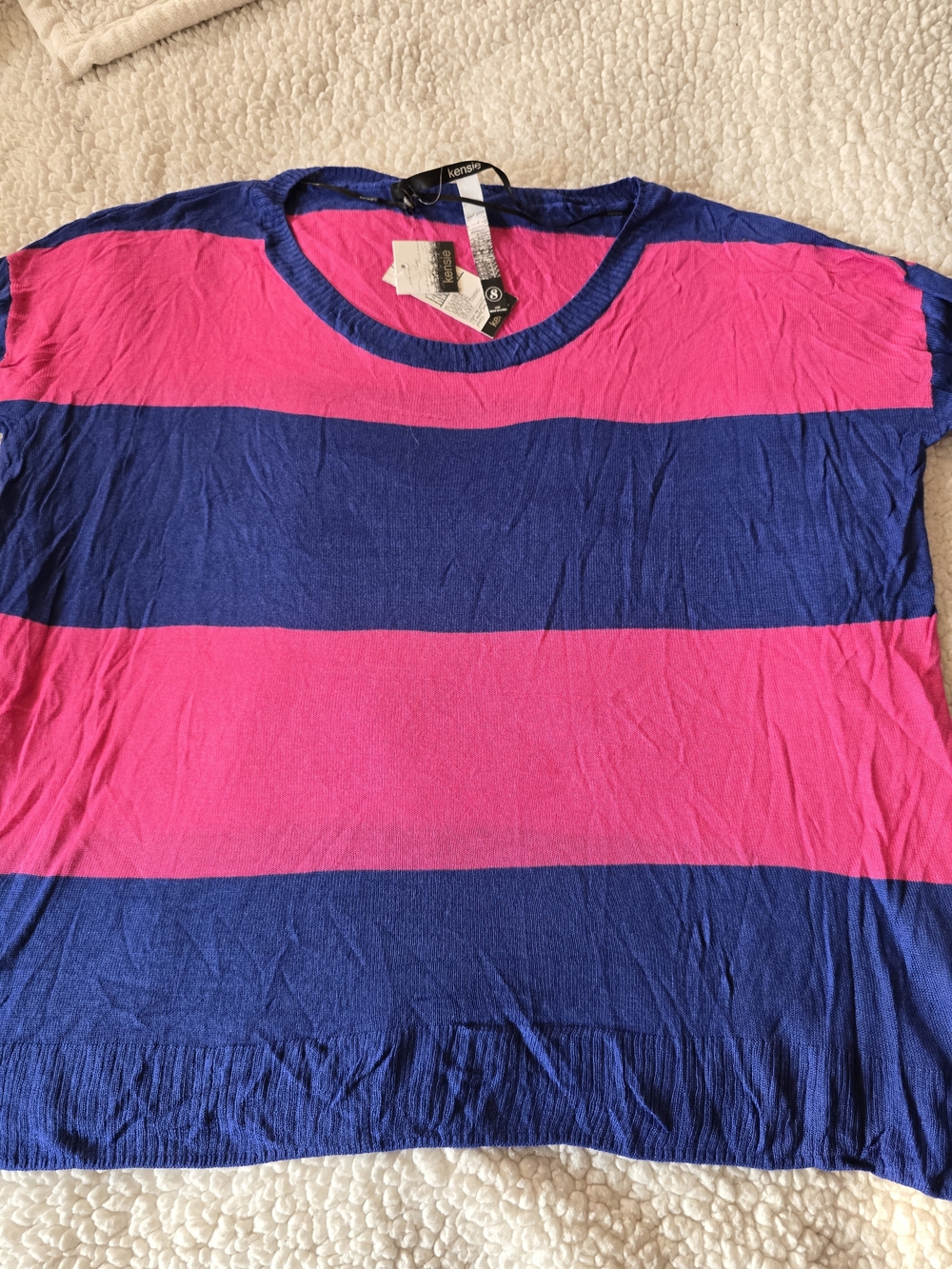 Kensie Short-Sleeve Stripe Tee - Blue & Pink